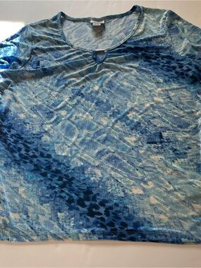 Jaclyn Smith Blue Tie-Dye Scoop Neck Top